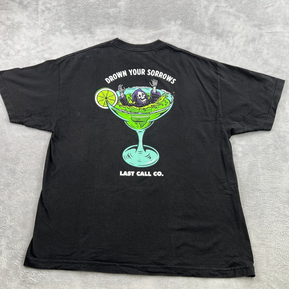 Last Call Co Drown Your Sorrows Graphic Tee 2XL Black Streetwear Skater Shirt
